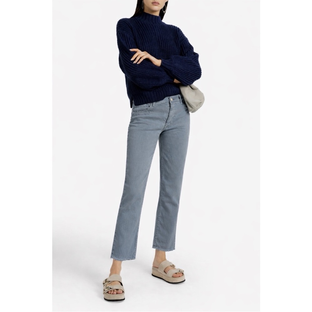 Nili Lotan Frayed Cotton Twill Straight Leg Pants